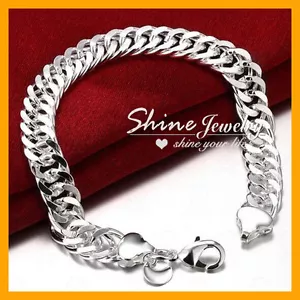 Sterling Silver Filled 10MM DOUBLE CURB CHAIN MENs GIFT Chunky Bracelet Bangle - Picture 1 of 3
