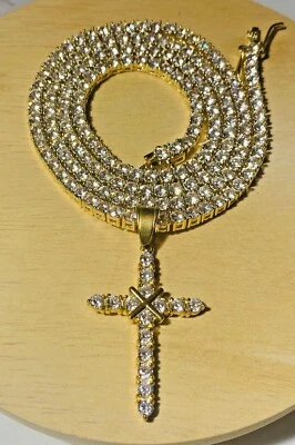 Collar Colgante Cruz, Piedras Circonita, Hipoalergénico, Tenis 16-24 Pulgadas, Regalo Foto 1 de 4
