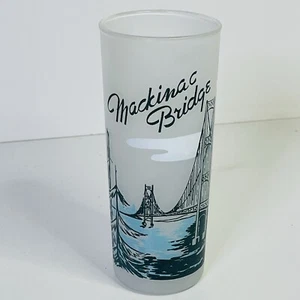 Vintage MCM Mackinac Bridge Michigan Souvenir Frosted Glass Tumbler 6.5" tall - Picture 1 of 12