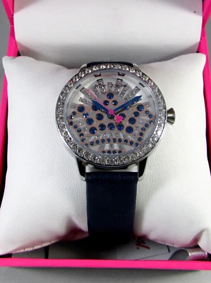 Betsey Johnson Crown Jewels Watch Rhinestone Blue Silver NWT Box - Image 1 of 4
