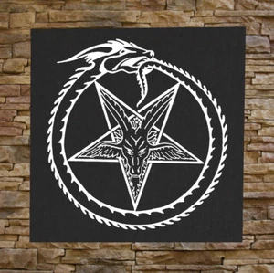 Pentagramm Leinwanddruck/Rückseite Aufnäher Ziege Schädel Leviathan Kreuz Baphomet satanisch - Bild 1 von 5