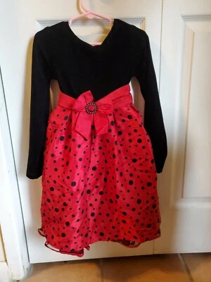 Vestido de fiesta George Girls negro y rojo manga larga talla 6 Foto 1 de 4