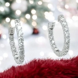 Moissanite Diamond Earrings 4 carat Encrusted Hoop Earrings 14k gold over silver - Picture 1 of 7