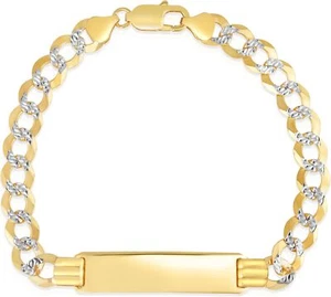 Floreo 14k Yellow Gold Solid Pave Curb Engraved Name Bar Custom ID Bracelet - Picture 1 of 5