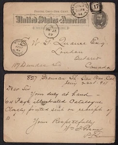 1894 Postal Stationery Postcard - San Francisco Duplex Numeral '17' Handstamp - Picture 1 of 1