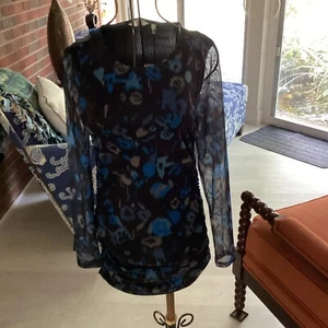 B. Young Romilda Kleid/Top XS neu mit Etikett Bund blau Mix transparente Ärmel RTL $ 72 - Bild 1 von 13