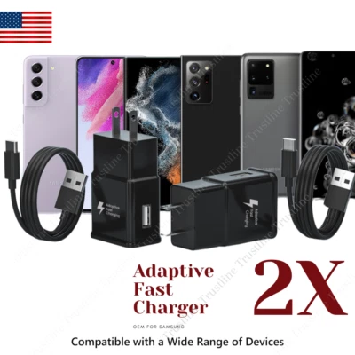 2Pack For Samsung Adaptive Fast Charger Android Wall Charging Block Type C Cable - Image 1 of 4