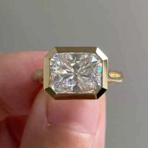 2,50 ctw Radiant Cut Moissanit Zargenfassung Ehering 14K Gelbgold vergoldet - Bild 1 von 10