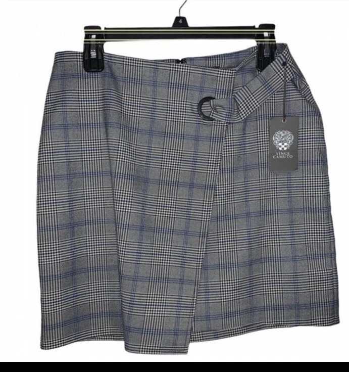 Minifalda envolvente sintética a cuadros Vince Camuto en negro rico talla 4 nueva con etiquetas Foto 1 de 1