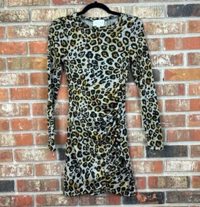 Jun & Ivy Cheetah Leopard Print Long Sleeve Dress XS NWT - Picture 1 of 5