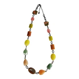Fossil Natural Gemstones Necklace 24" - Various Colors Some Fossilized, Vintage - Picture 1 of 8