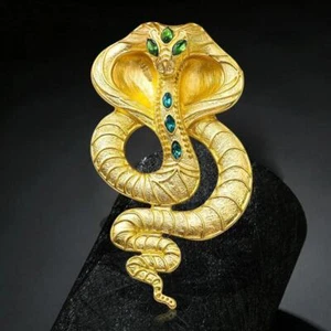 Vintage gold matte cobra snake crystal brooch badge animal pin - Foto 1 di 5
