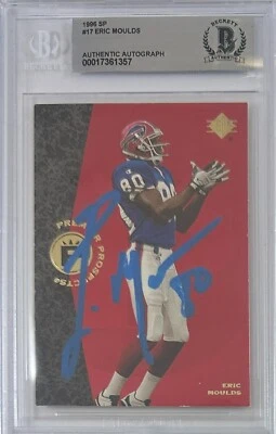Eric Moulds autographed signed Upper Deck 1996 #17 Buffalo Bills BAS Encap RC - Image 1 of 3