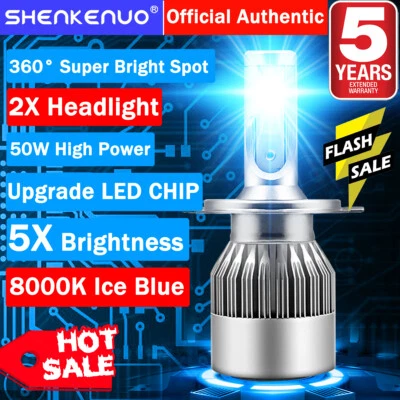 8000K Ice Blue H4 9003 LED Headlight Bulb Headlamp High Low Beam 8000LM C6 - Image 1 of 4