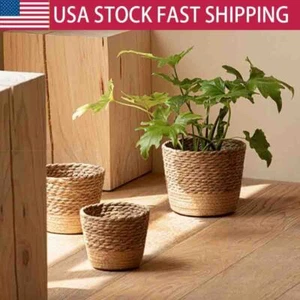 Natural Woven Planter Basket Multifunctional Garden Flower Pot Yard Balcony - Picture 1 of 14