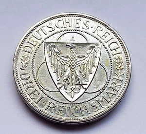 República de Weimar 3 Reichsmark Mark 1930 Rhein Strom A Renania desalojo - Imagen 1 de 2