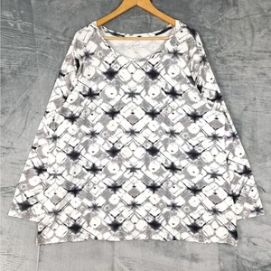 J Jill Top 3X Pure Jill Print Long Sleeve Tee Abstract Geometric Tunic Casual - Picture 1 of 6
