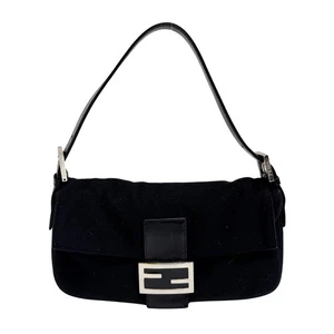 FENDI Baguette Black Wool Shoulder Bag - Picture 1 of 15