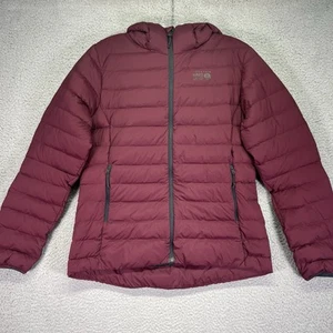 Mountain Hardwear Jacket Womens M Red Puffer Deloro Down 650 Full Zip Hoody - Picture 1 of 7