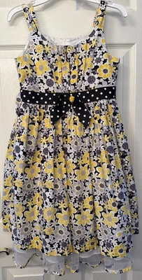 BONNIE JEAN Girls 10 Cotton Yellow Flower Black White Sleeveless Daisy Dress - Image 1 of 4