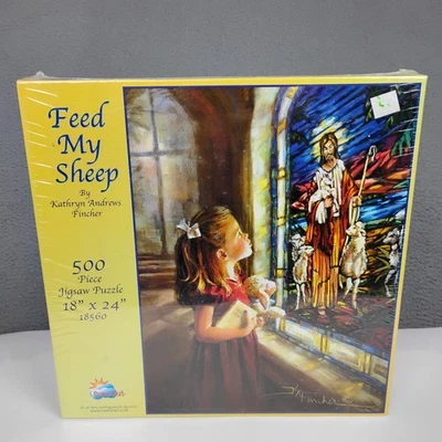 SunsOut Puzzle Feed My Sheep Jigsaw Kathryn Andrews Fincher 500 pc 18x24 NEW - Image 1 of 4