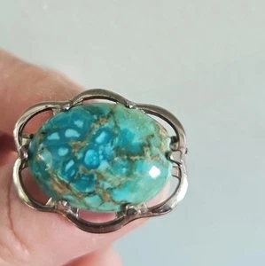 Vintage Signed J & J Sterling Silver Turquoise Pin. JL - Picture 1 of 5
