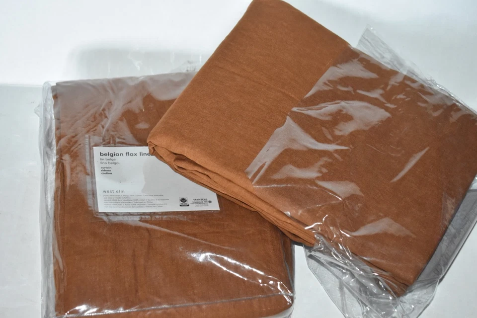 West Elm Two (2) Belgian Flax Linen Curtain 48x84L New Rust - Image 1 of 1