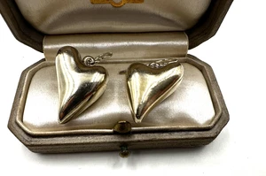 LARGE PUFFY HEARTS PENDANTS STERLING SILVER 925 OLD VNTG EARRINGS PIERCED DANGLE - Picture 1 of 14