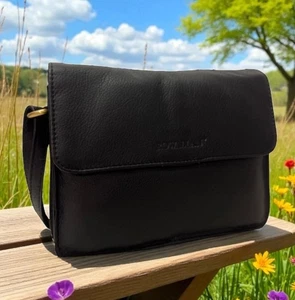 Rowallan Of Scotland Small Leather Black 3 Section Essentials Crossbody Bag 2794 - Picture 1 of 8