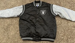 Oakland Los Angeles Las Vegas Raiders Silver Black Football Jacket Size XXL - Picture 1 of 8