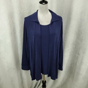 Conjunto sin mangas cárdigan Coldwater Creek para mujer XL azul frente abierto correa ancha 2 piezas - Imagen 1 de 16