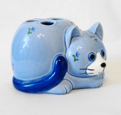 Soporte para cepillo de dientes de gato Otagiri azul floral rosa cinta Foto 1 de 4