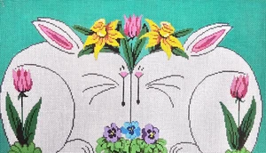 Lienzo Patti Mann firmado pintado a mano punta de aguja dos conejos #5506 18 quilates - Imagen 1 de 4