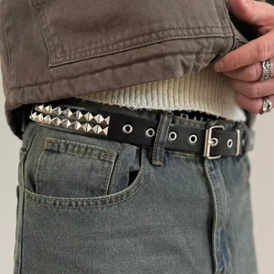 Vintage Black Punk Silver Studded Belt Unisex Boho Style 42" Long - Picture 1 of 10