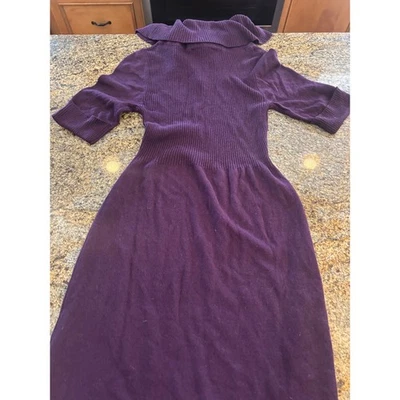 Nuevo con etiquetas Vestido Suéter Evan Picone Ciruela Púrpura Tejido Capucha Cuello Manga Corta Pequeño Foto 1 de 4