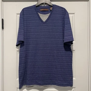 Perry Ellis Men’s Short Sleeve V-Neck Pullover Shirt Blue Stripe L - Picture 1 of 5