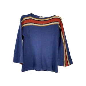 Maglione Vintage Collezione The Sweater Maglione Donna Grande Blu Misto Mohair Rigato - Foto 1 di 9