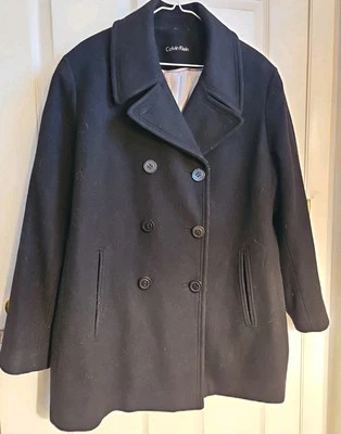 Abrigo mujer guisante grande/azul marino/por Calvin Klein/lana, nailon, cachemir Foto 1 de 3