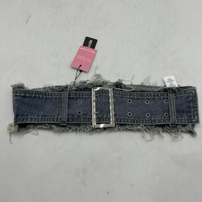 PrettyLittleThing Bandeau Belted Extreme Crop Top Womens US 6 Petite, Denim - Image 1 of 4