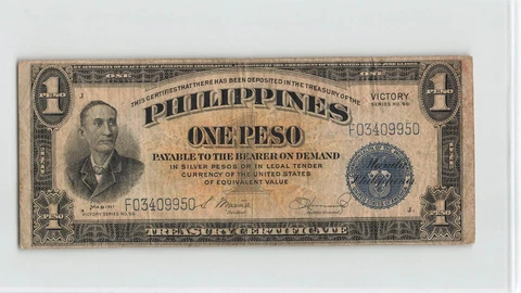 PHILIPPINES 1 Peso 1944, P-94 Victory Series, F03409950, Circulated.  C6 Cover