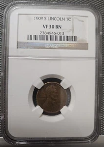 1909 S Lincoln One Cent Penny 1C - NGC VF 30 BN - Picture 1 of 2