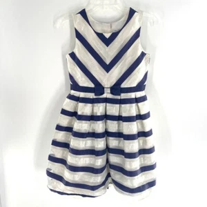 Jona Michelle Girls Party Dress Taffeta Striped Blue Silver White Sz 12 - Picture 1 of 8