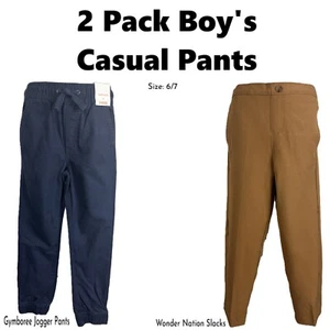 Gymboree/ Wonder Nation Boys Lot 2 Pull On Elastic Waist Pants Size S (6-7) - Picture 1 of 7