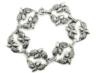 Vintage Danecraft 925 Sterling Silver Acorn & Oak Leaf Round Link Link Bracelet - Image 1 of 4