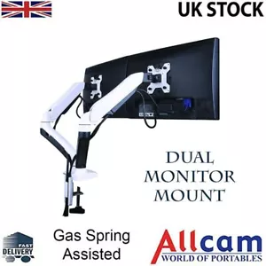 GSA22DD Gas Spring Double Twin Monitor Arm Desk Mount Stand w/ Adjustable Height - Picture 1 of 7