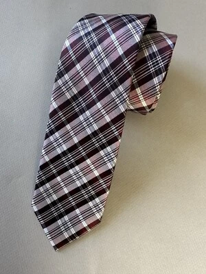 Xadrez BEN SHERMAN cinza borgonha tartan fino 2 3/4 pol. Gravata masculina de seda frete grátis - Imagem 1 de 4