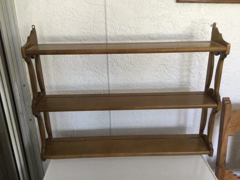 Antique Wood 3 Tiers Shelf For Plate Collection Display-Very Good Cover
