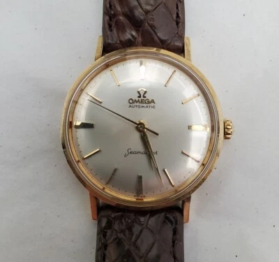 OMEGA Seamaster automatic 14K gold-filled watch vintage round white alligator nr - Image 1 of 4