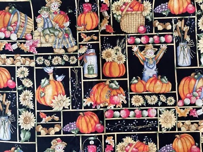 Dianna Marcum Otoño Otoño Calabaza Espantapájaros Tela Negra Marcus Brothers 4.5 Yardas Foto 1 de 4