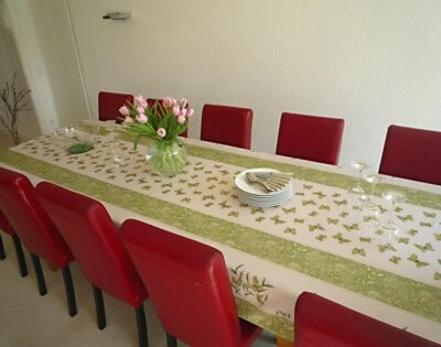Tablecloth Provence 150x300 CM Green White from France Easy-Care Non-Iron - Image 1 of 4
